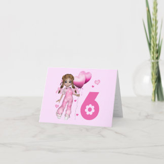 Girl Hearts 6th Birthday Fill-in-Einladung Dankeskarte