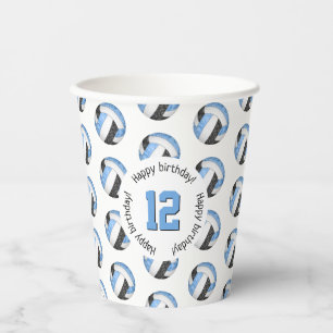 Girl hellblau schwarze Volleyballs Geburtstagspart Pappbecher
