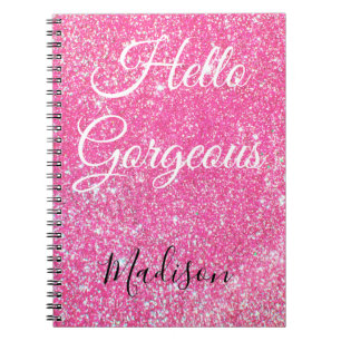 Girl Hello Gorgeous Hot Pink Glitzer Sparkle Name Notizblock