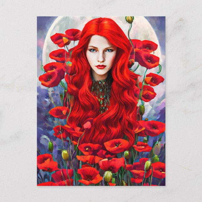 Girl Hive in Poppy Blume Fantasy Art Postkarte (Vorderseite)