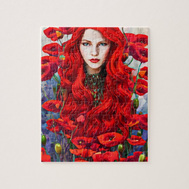 Girl Hive in Poppy Blume Fantasy Art Puzzle (Vertikal)