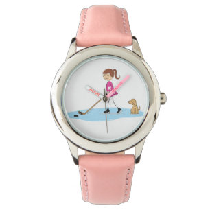 Girl Hockey Cartoon Pink Armbanduhr