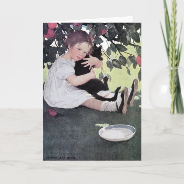 Girl Holding a Black Cat, Jessie Willcox Smith Karte (Vorderseite)