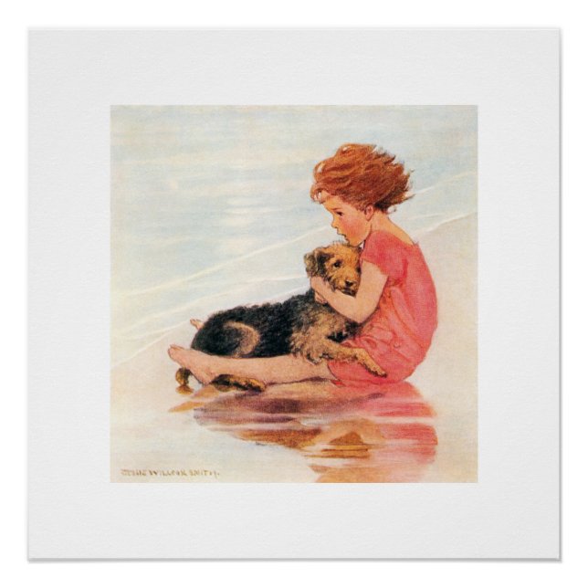 Girl Holding a Dog, Jessie Willcox Smith Poster (Vorderseite)