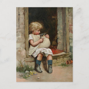 Girl Holding Cute Puppy Vintage Postkarte