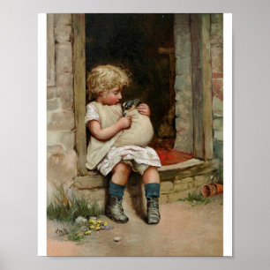 Girl Holding Niedliche Welpe Vintag Poster