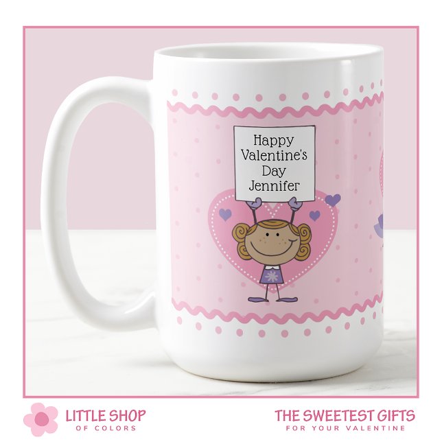 Girl Holding Sign Love Birds Valentinstag Kaffeetasse (Von Creator hochgeladen)