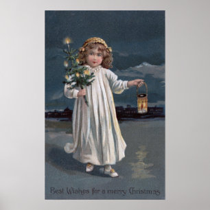 Girl Holding Tree and Lantern Poster