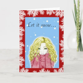 Girl Holiday Grußkarte Snowfall Feiertagskarte