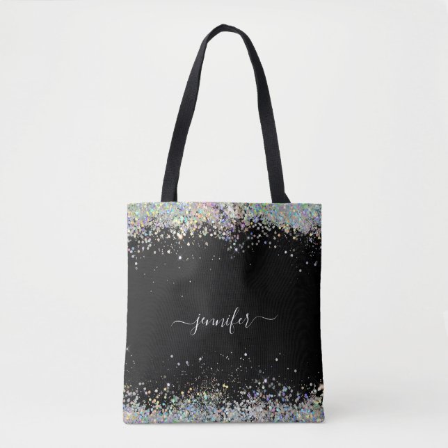Girl Holographic Glitzer Monogram Name Black (Vorderseite)