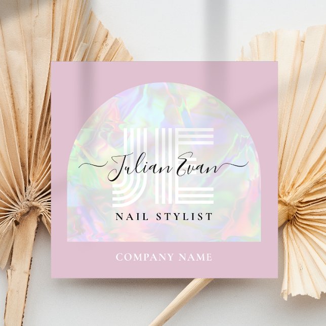 Girl Holographic QR Code Square pink Quadratische Visitenkarte (Von Creator hochgeladen)