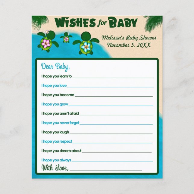 Girl Honu Sea Turtle Wünsche für Baby Dusche Pink (Vorderseite)