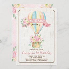 Girl Hot Air Ballon Pink Floral Girl Geburtstag Einladung