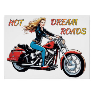Girl Hot Dream Roads glänzend Poster