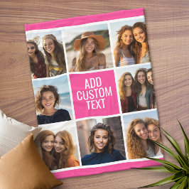 Girl Hot Pink 8 Square Foto Collage Monogramm Fleecedecke