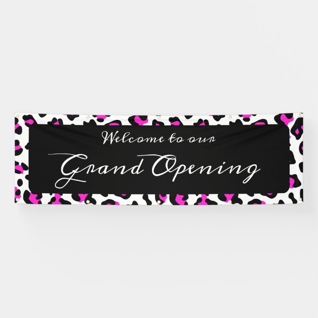 Girl Hot Pink Black and White Leopard Spot Banner (Horizontal)