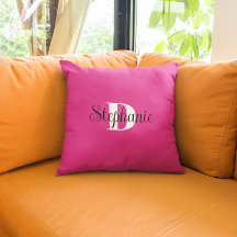 Girl Hot Pink Black and White Modern Monogram