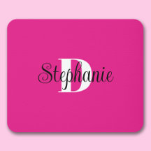 Girl Hot Pink Black and White Modern Monogram