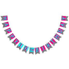 Girl Hot Pink|Blue Checkerboard Geburtstag Wimpelkette