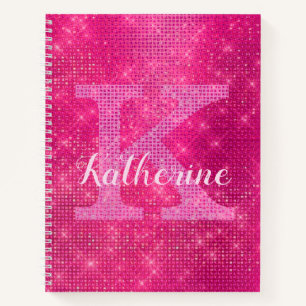 Girl Hot Pink Diamond Glam Sparkle Monogram Name Notizbuch