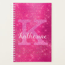 Girl Hot Pink Diamond Glam Sparkle Monogram Name