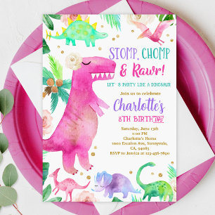 Girl Hot Pink Dinosaur Geburtstagseinladung Einladung
