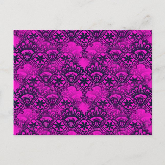 Girl Hot Pink Fuschia Navy Blue Damask Lace Postkarte (Vorderseite)