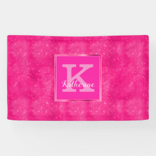 Girl Hot Pink Glam Diamond Sparkle Monogram Name Banner