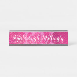 Girl Hot Pink Glam Diamond Sparkle Monogram Name Schreibtischnamensplakette
