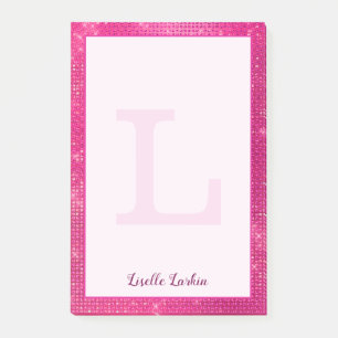 Girl-Hot-Pink-Glam Diamond-Sparkone Monogramm-Name Post-it Klebezettel