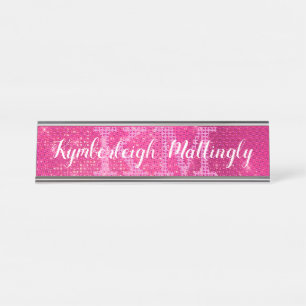 Girl-Hot-Pink-Glam Diamond-Sparkone Monogramm-Name Schreibtischnamensplakette