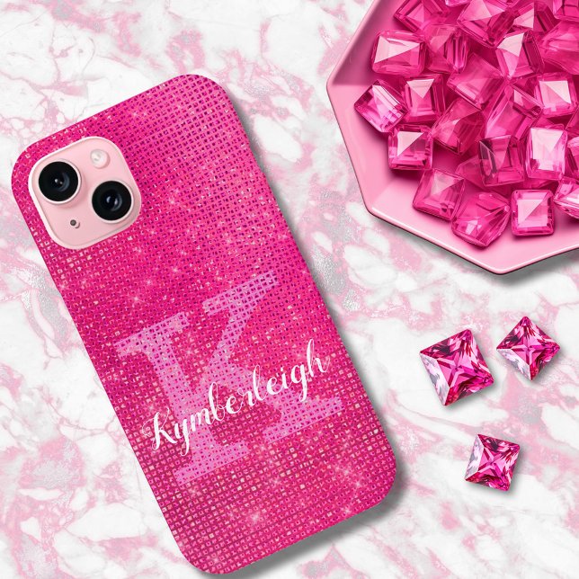 Girl Hot Pink Glam Glitzer Sparkle Monogram Name Case-Mate iPhone Hülle (Von Creator hochgeladen)