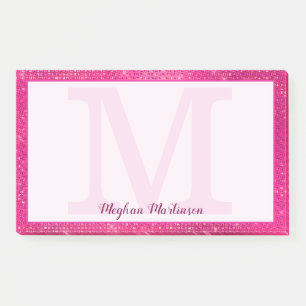 Girl Hot Pink Glam Sparkle Monogram Name Large Post-it Klebezettel