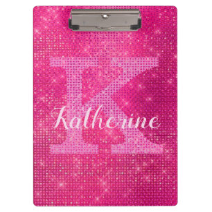 Girl Hot Pink Glitzer Glam Sparkle Monogramm Name Klemmbrett