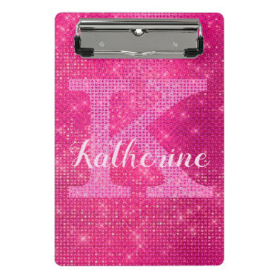 Girl Hot Pink Glitzer Glam Sparkle Monogramm Name Mini Klemmbrett