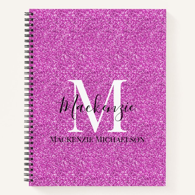 Girl Hot Pink Glitzer Monogram Name Notebook Notizbuch (Vorderseite)