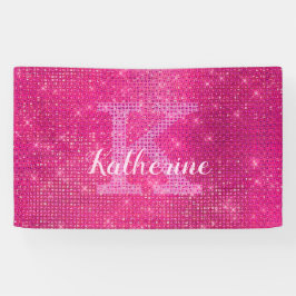 Girl Hot Pink Glitzer Sparkle Monogram Name Dorm Banner