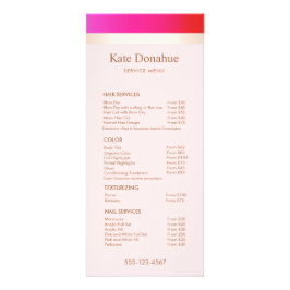 Girl Hot Pink Gold Stripe Salon Preisliste Menü