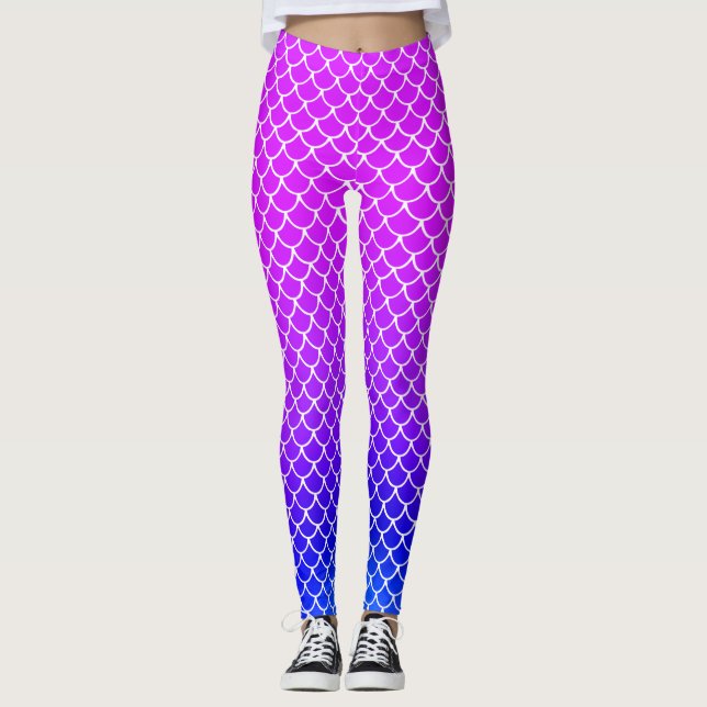 Girl Hot Pink Lila Gradient Mermaid Scales Pool Leggings (Vorderseite)