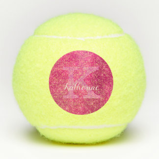 Girl Hot Pink Niedlich Diamond Sparkle Monogram Na Tennisbälle