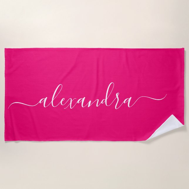 Girl Hot Pink Skript Name Strand Handtuch (Vorderseite)