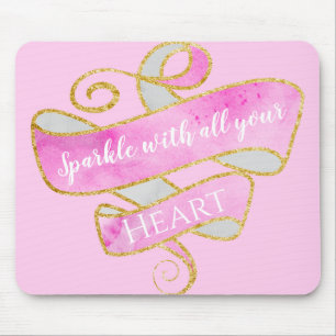 Girl Hübsch Blush Pink Gold Glitzer Sparkone Herz Mousepad
