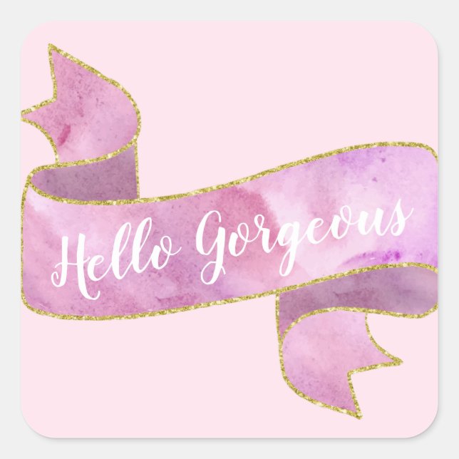 Girl Hübsch Blush Pink Hallo wunderschöne goldene  Quadratischer Aufkleber (Vorderseite)