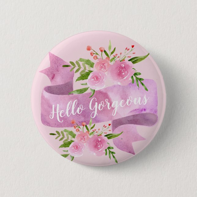Girl Hübsch Chic Floral Blush Pink Hallo wundersch Button (Vorderseite)