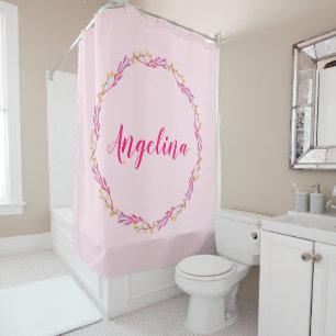Girl Hübsch Pink Blumenstrauß Personalisierter Nam Duschvorhang