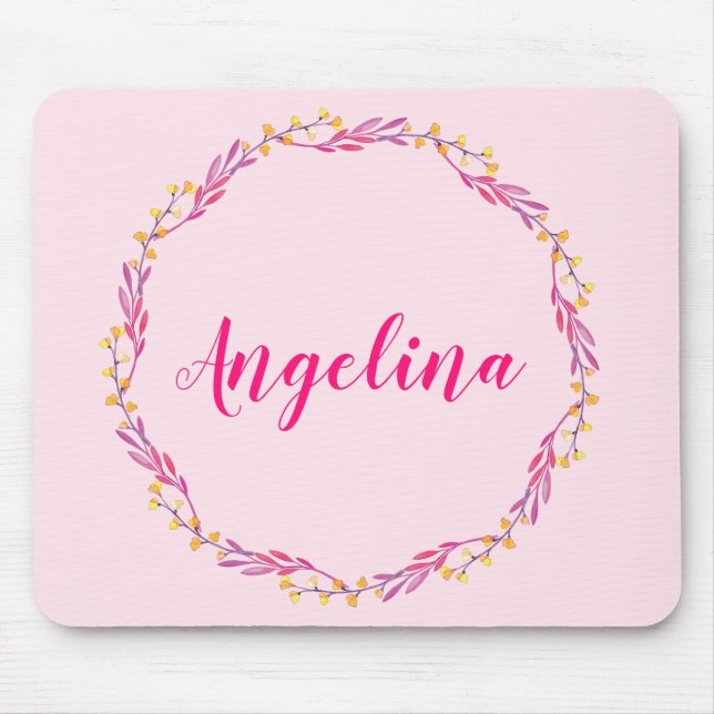 Girl Hübsch Pink Blumenstrauß Personalisierter Nam Mousepad (Vorne)