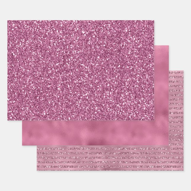 Girl Hübsch Pink Glitzy Glitzer Sparkle Geschenkpapier Set (Set)