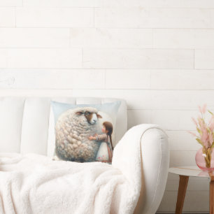 Girl Hugging Oversized Ewe Kissen
