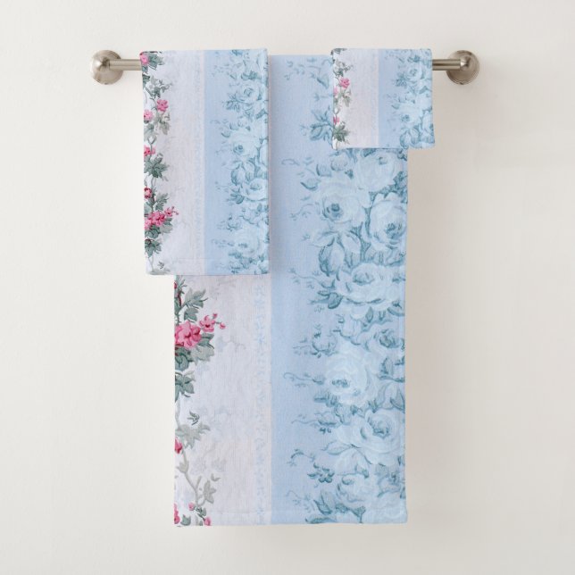 Girl Hütte Chic Pink und Blue Rose Badhandtuch Set (Insitu)