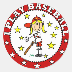 Girl I Play Baseball T Shirts und Geschenke Runder Aufkleber
